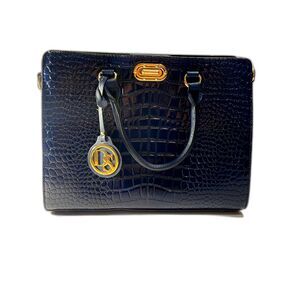 Dasein women handbag vegan leather fashion satchel purse top handle blue work